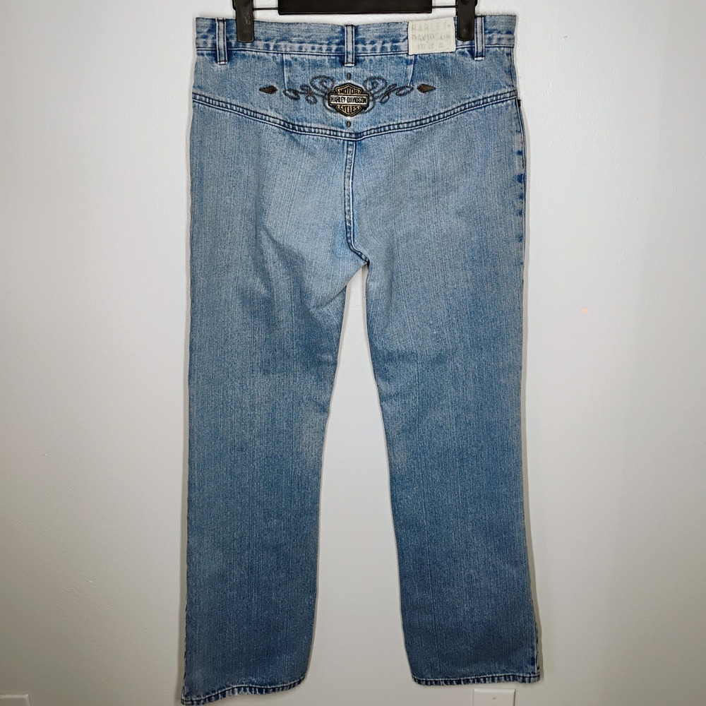 Y2K Harley Davidson Embroidered Blue Jeans Denim Biker Womens Size 6 Low Rise